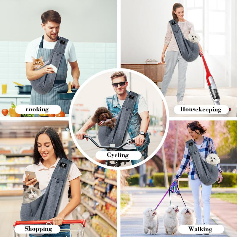 Upgraded Dog & Cat Sling for Small and Medium Pets up to 15 Lbs with Comfortable Adjustable Padded Shoulder Breathable Portable Pet Carrier Travel Bag Pet Gift