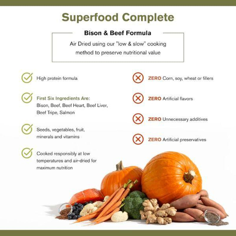 Beef & Bison Superfood Complete, Air-Dried Adult Dog Food - High Protein, Zero Fillers, Superfood Nutrition by Katherine Heigl (24 Oz)