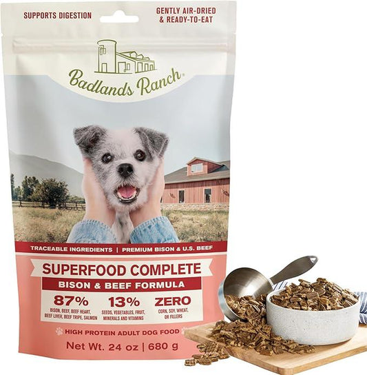 Beef & Bison Superfood Complete, Air-Dried Adult Dog Food - High Protein, Zero Fillers, Superfood Nutrition by Katherine Heigl (24 Oz)